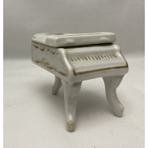Vintage Porcelain Trinket Box Miniature Grand Piano Dollhouse Collectible Floral - Picture 2 of 7